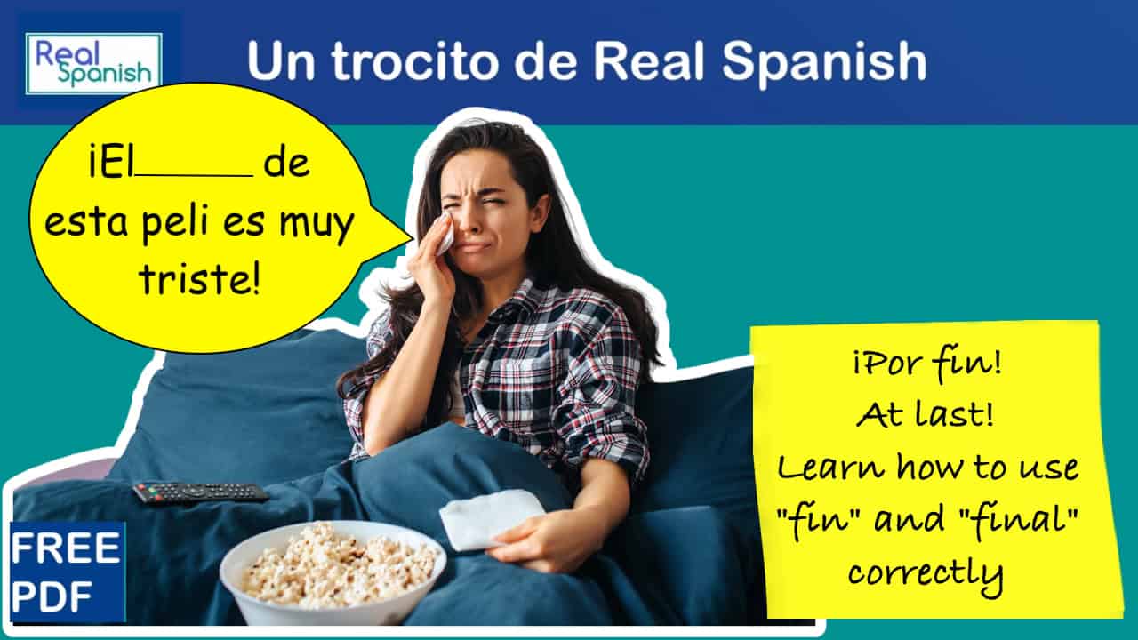 woman watching TV, crying. Speech bubble" "1El ——— de esta peli es muy triste!"